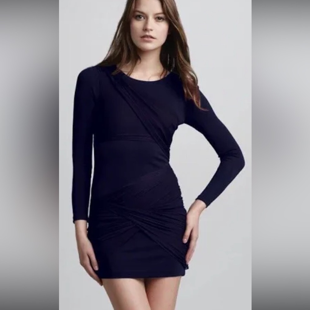 Alice & Olivia long sleeve dress with beautiful draping on the front and back.